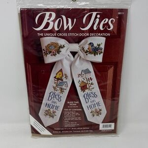 BOW TIES RIBBON CROSS STITCH KIT BLESS THIS HOME BIRDS